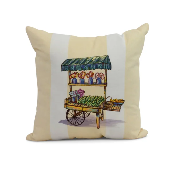 26x22 Pale Yellow Veggie Cart Square Throw Pillow