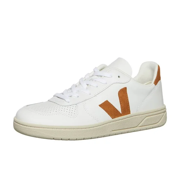 Veja Men's V-10 Leather Trainers - Extra White/Camel - UK 7
