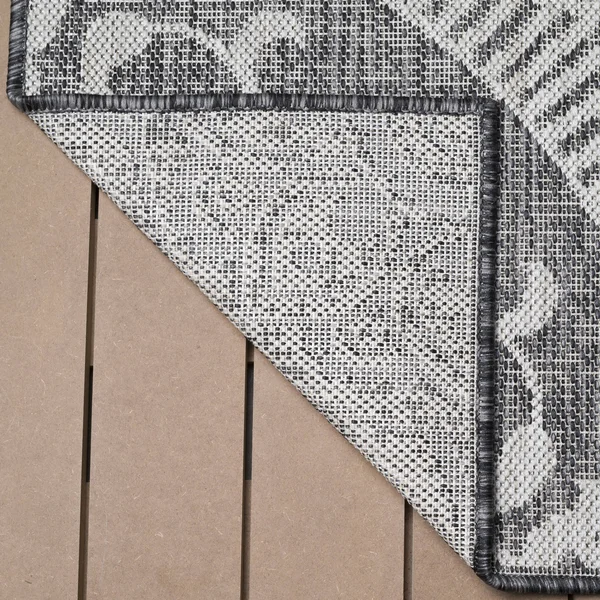 Beverly Rug Waikiki Collection Indoor/Outdoor Medallion Area Rug- Dark Grey, Light Grey - WKK20609 - 7&10x22 x10&0x22