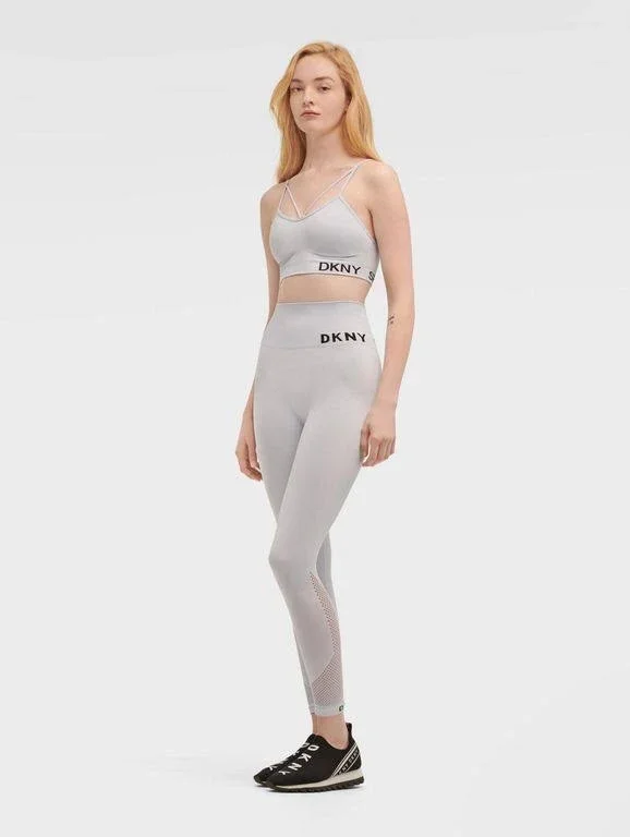 Dkny High Waisted Logo Legging with Mesh - Gray - Leggings
