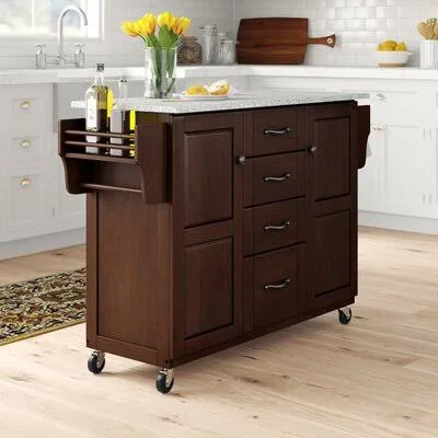 Sammie 51.5x22 Kitchen Cart with Granite Top Three Posts Finish: Granite White