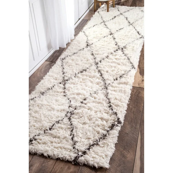 nuLOOM Handmade Moroccan Trellis Wool Shag Rug (3& x 5& Oval - Ivory)