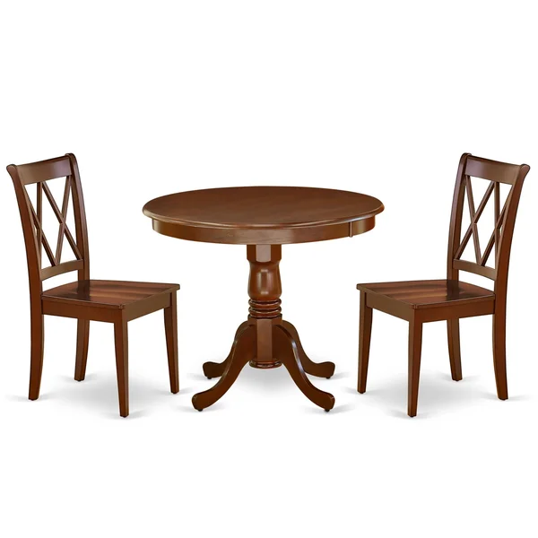East West Furniture ANCL3-MAH-W 3PC Round 36 inch Table and 2 Double x Back Chairs