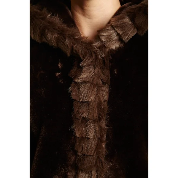 Excelled Women's Faux Fur Hooded 3/4 Length Coat (Black - Small)