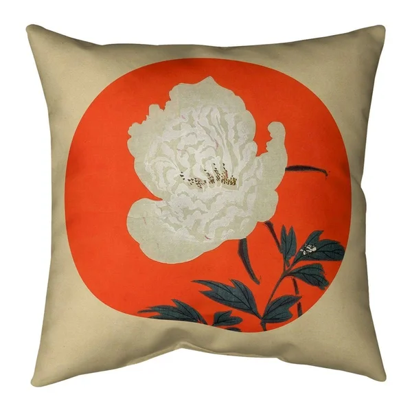 Porch & den Keito Sato &Vintage Japanese Flower Painting& Throw Pillow - 16 x 16 - Red, Purple, & Green - Synthetic Fibe