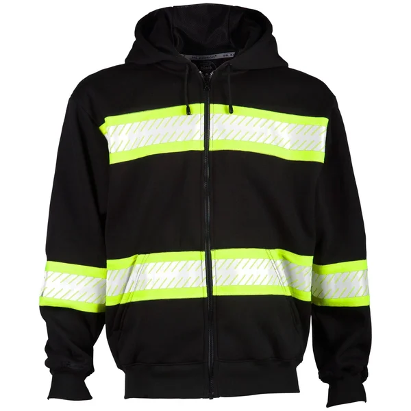 ml Kishigo B310 Enhanced Visibility Full-Zip Hooded Sweatshirt - Black/ Lime - 3XL