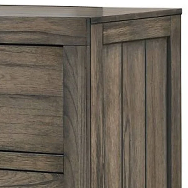 Benzara Wooden Six Drawer Dresser with Natural Grain Finish - Gray