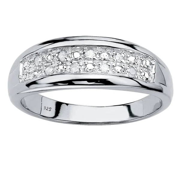 Men's Round Genuine Diamond Double Row Ring 1/8 TCW in Platinum Over Sterling Silver
