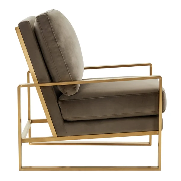 LeisureMod Jefferson Velvet Design Accent Armchair with Gold Frame Purple