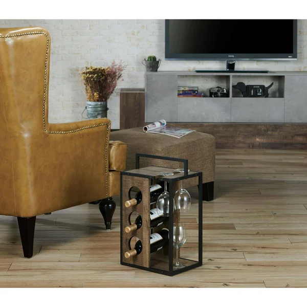 Furniture of America Mayfield Rustic 3-Bottle Wine Rack, Reclaimed Oak