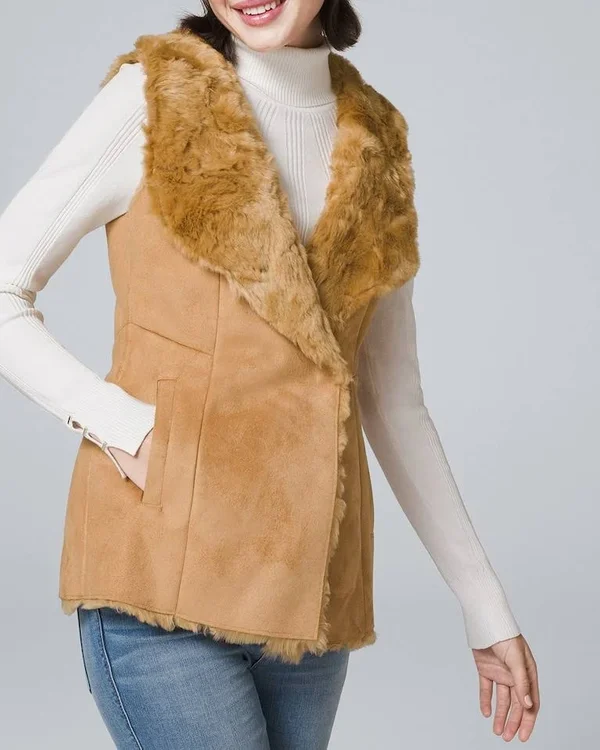 Women's Faux-Fur/Suede Vest by White House Black Market, Tan