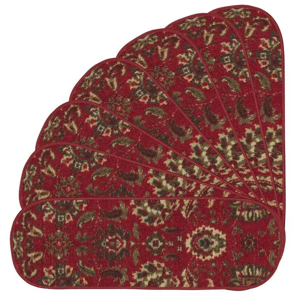 Ottomanson Ottohome Collection Stair Tread, 8.5 inch x 26 inch, Size: 14 Pack Oval, Red