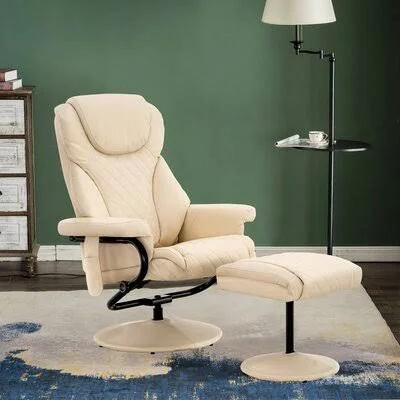 Aashka 30.6x22 Wide Manual Swivel Ergonomic Recliner with Ottoman Red Barrel Studio Upholstery Color: Cream White