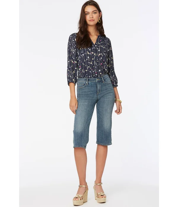 Nydj Wide Leg Pedal Pusher Jeans - Seline - Blue - 10