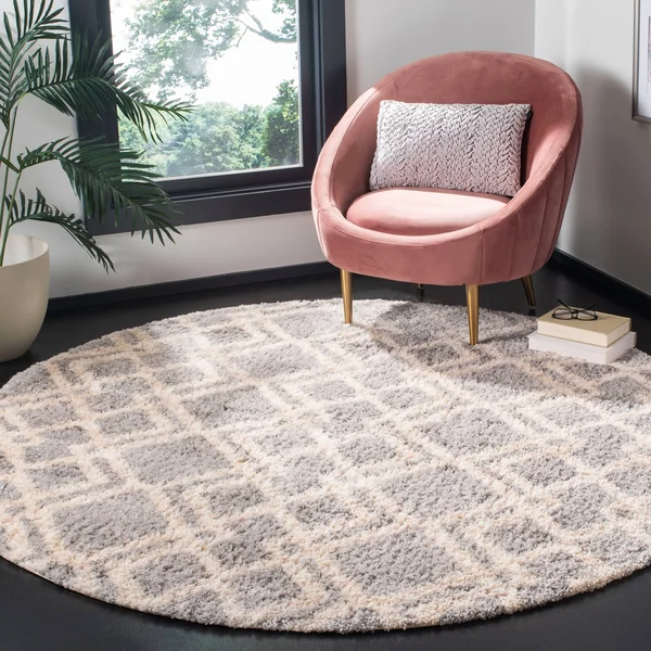 Safavieh Berber Shag Rug Collection BER213G - Grey, Cream - 8& x 8& Round