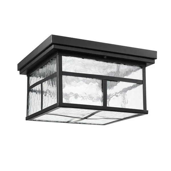 Globe Electric 2-Light Bronze Outdoor Indoor Flush Mount Light with Clear Watered Glass Shade, Vintage Incandescent Bulbs Includ