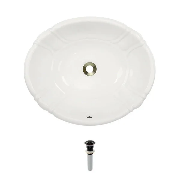 Mr Direct O1815-Bisque Overmount Porcelain Bathroom Sink Ensemble, Antique Bronze Pop-Up Drain
