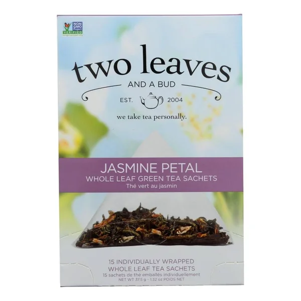 Jasmine Petal Green Tea Sachets - Two Leaves and A Bud Case of 6 Boxes (90 Sachets Total)