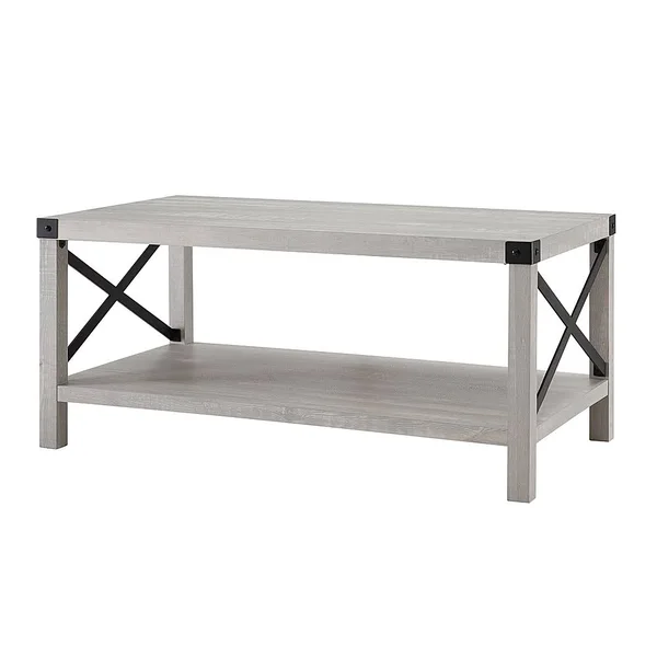 Walker Edison - Rustic Farmhouse Wood Coffee Table - Stone Gray