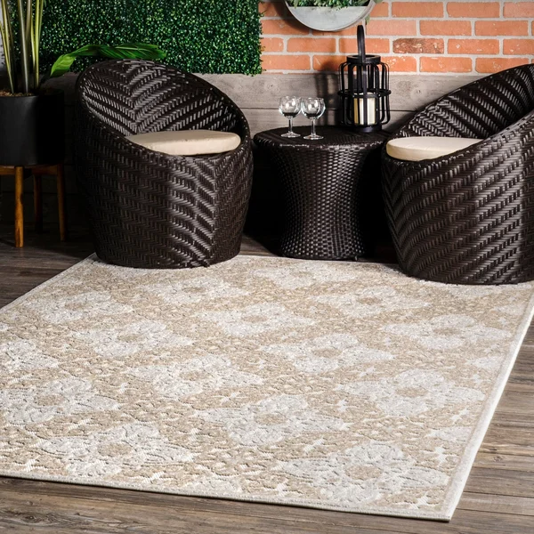 nuLOOM Macie Textured Snowflake Beige 5 ft. 3 in. x 7 ft. 7 in. Indoor/Outdoor Area Rug