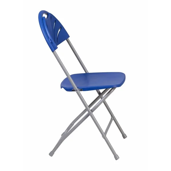 Offex 650 lb. Capacity Blue Plastic Fan Back Folding Chair, Size: 15.5
