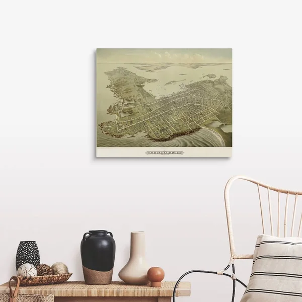 Vintage Birds Eye View Map of Newport, Rhode Island, Canvas Wall Art, 30x24, Great Big Canvas