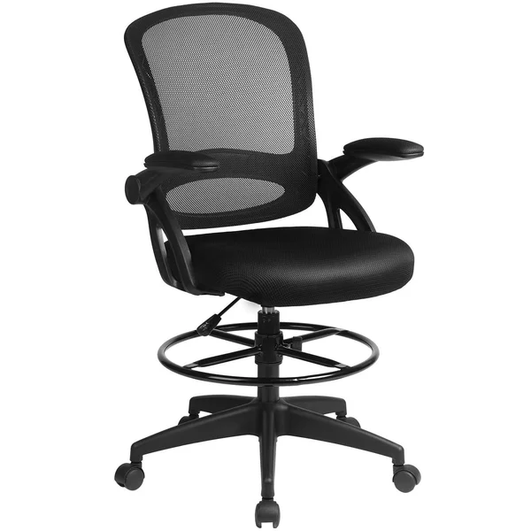 Comhoma Drafting Chair Mid Back Mesh Office Chair with Flip Up Armrests - Black