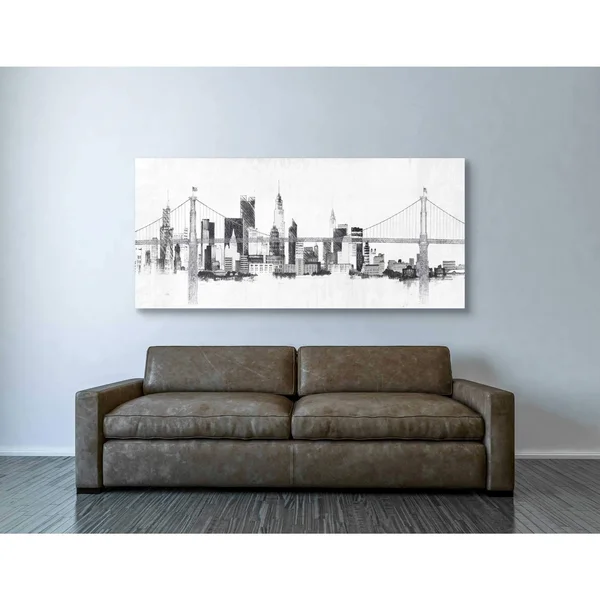 Epic Graffiti 'Bridge and Skyline Silver' by Avery Tillmon - Canvas Wall Art, 30 inchx60 inch, Size: 30 x 60, White