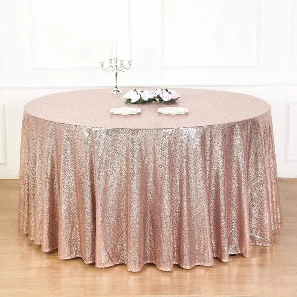 132x22 Rose Gold Sequin Round Tablecloth