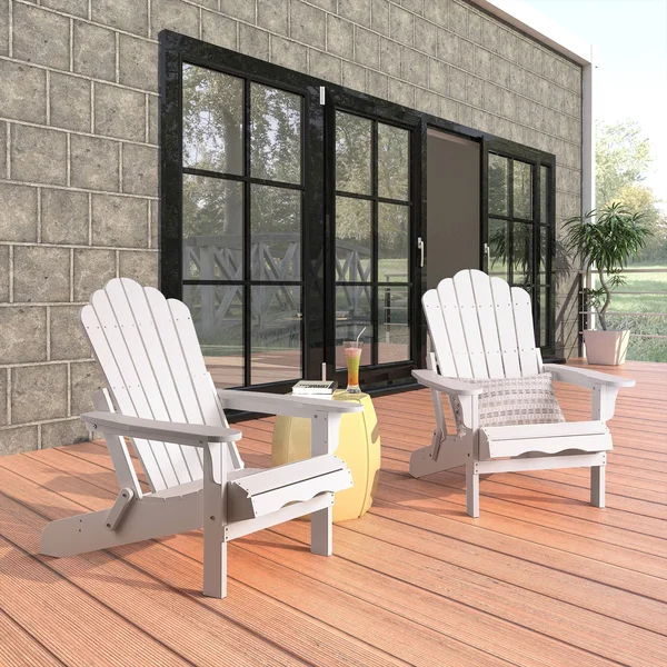 Haven Folding Poly Resin Plastic Adirondack Chair Set of 2 White
