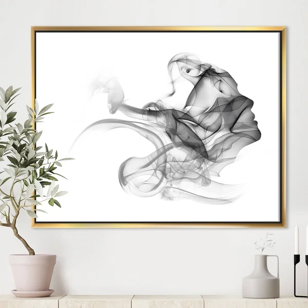 Designart & Woman and Smoke Double Exposure & Portrait Framed Canvas Art Print, Size: 46 inch x 36 inch