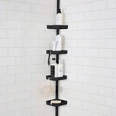 4 Tier Tension Corner Organizer Caddy - Shower Shelves, Good for Bathtubs & Shower Stalls, Holds Large Bottles, Soap, Washclo