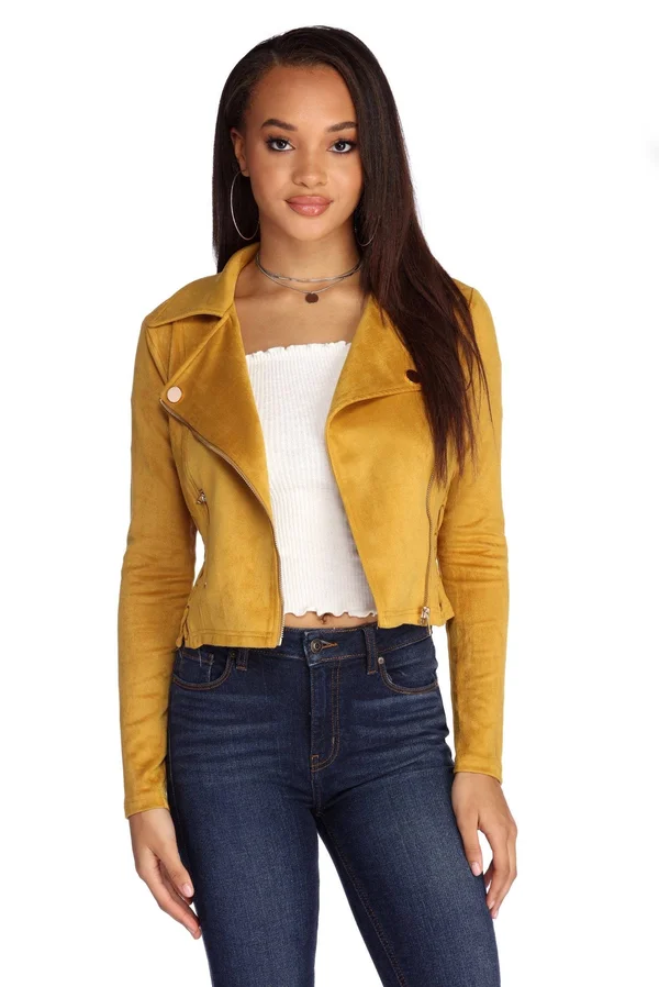 Lattice Faux Suede Moto Jacket in Taupe, Size: Medium, Windsor