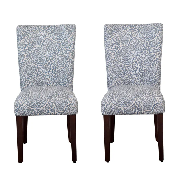 HomePop Navy and Cream Modern Floral Parson Chairs (Set of 2)
