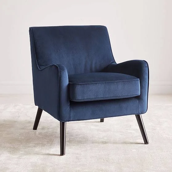 Book NOOK Armchair - Ink Blue, Performance Velvet, Chocolate