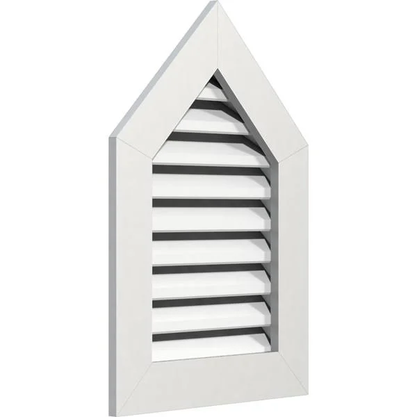 26 inchw x 24 inchh Peaked Top Gable Vent (31 inchw x 29 3/8 inchh Frame Size) 12/12 Pitch: Functional, PVC Gable Vent w/ 1 inch