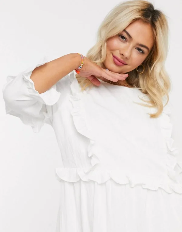 In The Style x Lorna Luxe Frill Detail Skater Dress in White