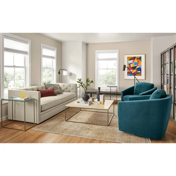 Room & Board - Modern Tyne 40W 40D 15H Square Coffee Table, Smoke Tempered Glass Top w/ White Base