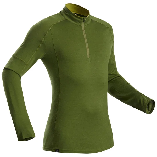 Forclaz Men's Trek 500, Zip Long Sleeved Merino Hiking T-Shirt in Black, Size Medium