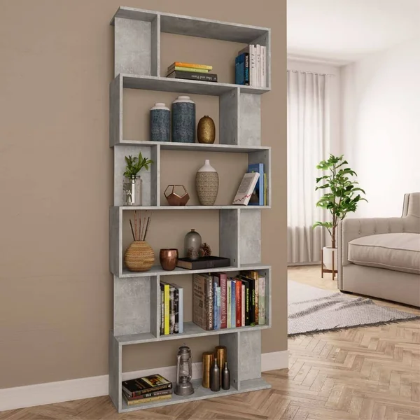 vidaXL Book Cabinet/Room Divider Concrete Gray 31.5x22x9.4x22x75.6x22 Chipboard
