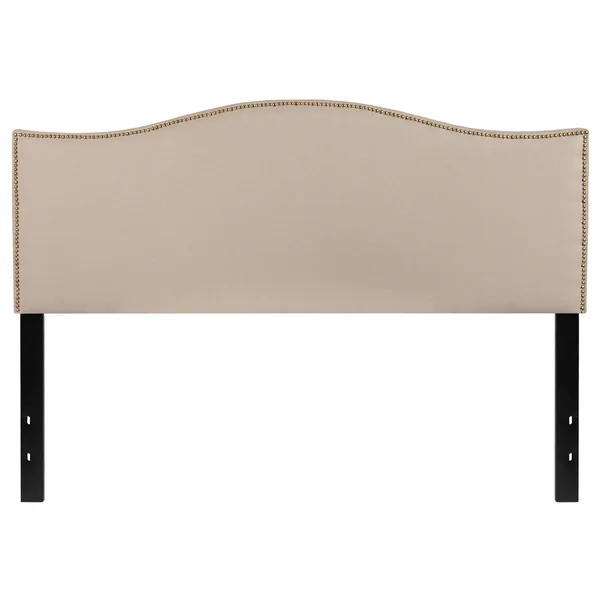Lexington Upholstered Queen Size Headboard - Accent Nail Trim, Light Gray Fabric