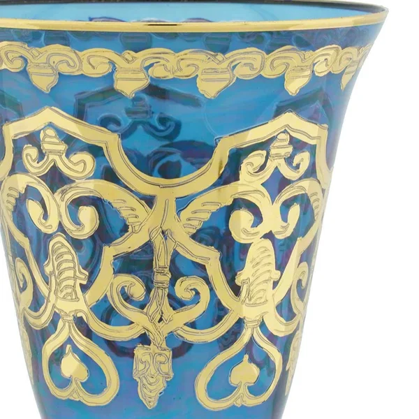 Set of Two Murano Glass Wine Glasses 24K Gold Leaf - Blue