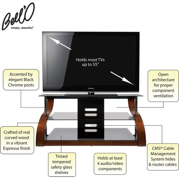 Bello 52x22 Curved Wood TV Stand in Espresso - CW343