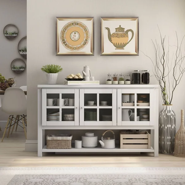 Carita Transitional Windowpane Cabinets Buffet White - HOMES: Inside + Out