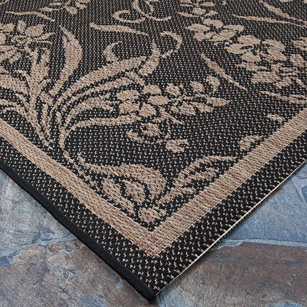 Couristan Recife Garden Cottage Area Rug - 8&6 inch Round, Black-Cocoa