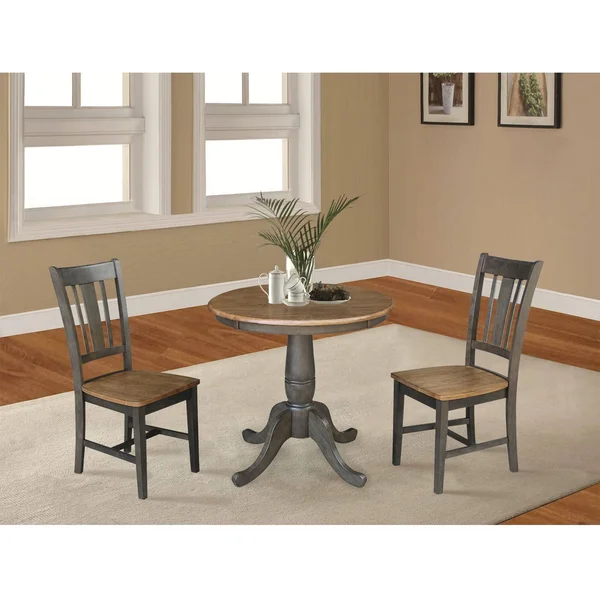 30x22 Round Top Pedestal Table with 2 San Remo Chairs - 3 Piece Set - Hickory/Washed Coal