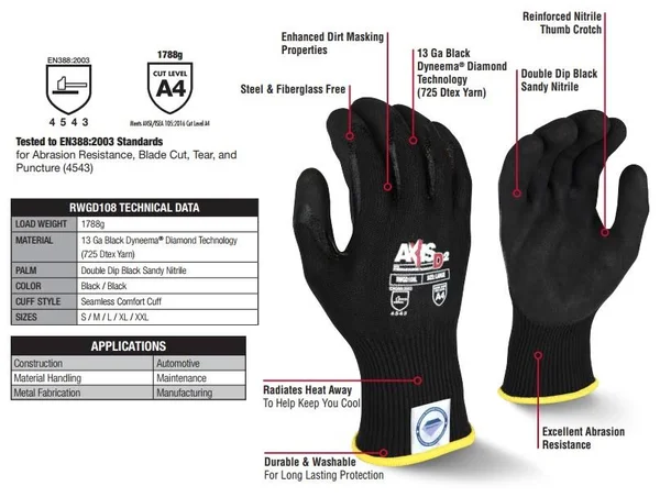 Radians RWGD108 Dyneema Diamond Cut Level A4 Glove M