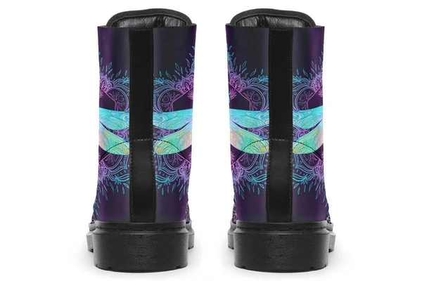 Dragonfly Mandala Boots, Purple and Blue Boots, YesWeVibe Men's Boots, Black Sole, US 13, EU48