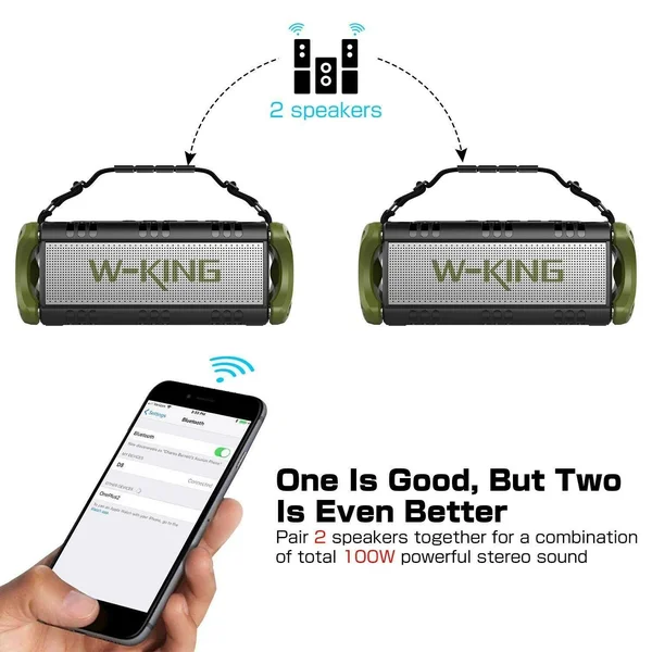 50w(70w Peak) Wireless Bluetooth Speakers Built-in 8000mAh Battery Power Bank, W-King Outdoor Portable Waterproof TWS, NFC Speak
