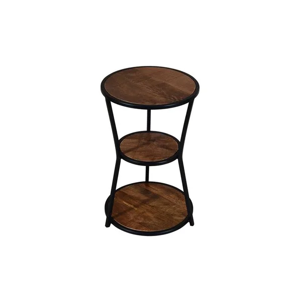 Powell Elton Metal and Wood Three Tier Side Table in Black - PCYMX270